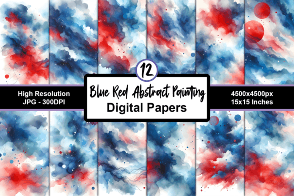 Blue Red Abstract Painting Digital Paper: A Versatile Resource for Creative Projects