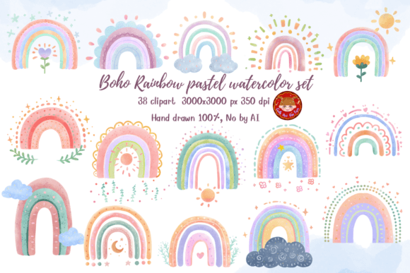 Boho Rainbow Pastel Watercolor Clipart: A Versatile Design Asset for Creative Projects