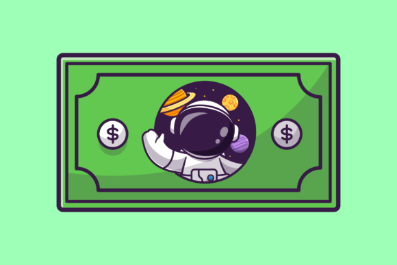 Cute Astronaut Waving Hand on Money: A Playful Design Icon