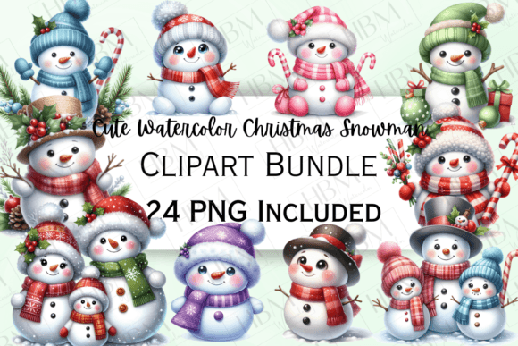Cute Watercolor Snowman Clipart for Holiday Projects