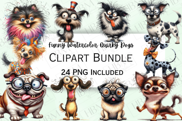 Funny Watercolor Quirky Dogs Clipart for Creative Projects