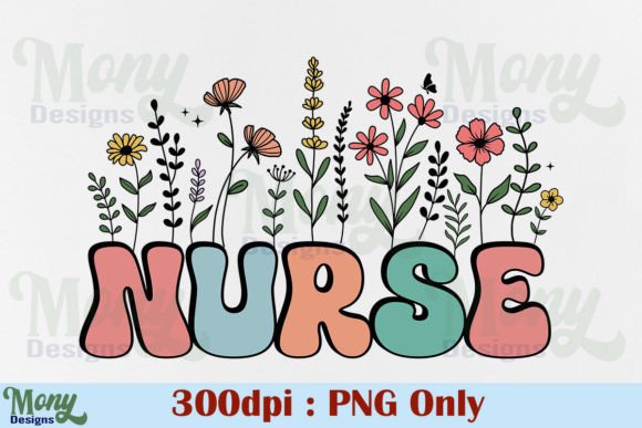 Retro Nurse PNG with Floral Flower Design